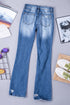 Blue Sequin Bowknot Print Distressed Flared Jeans
